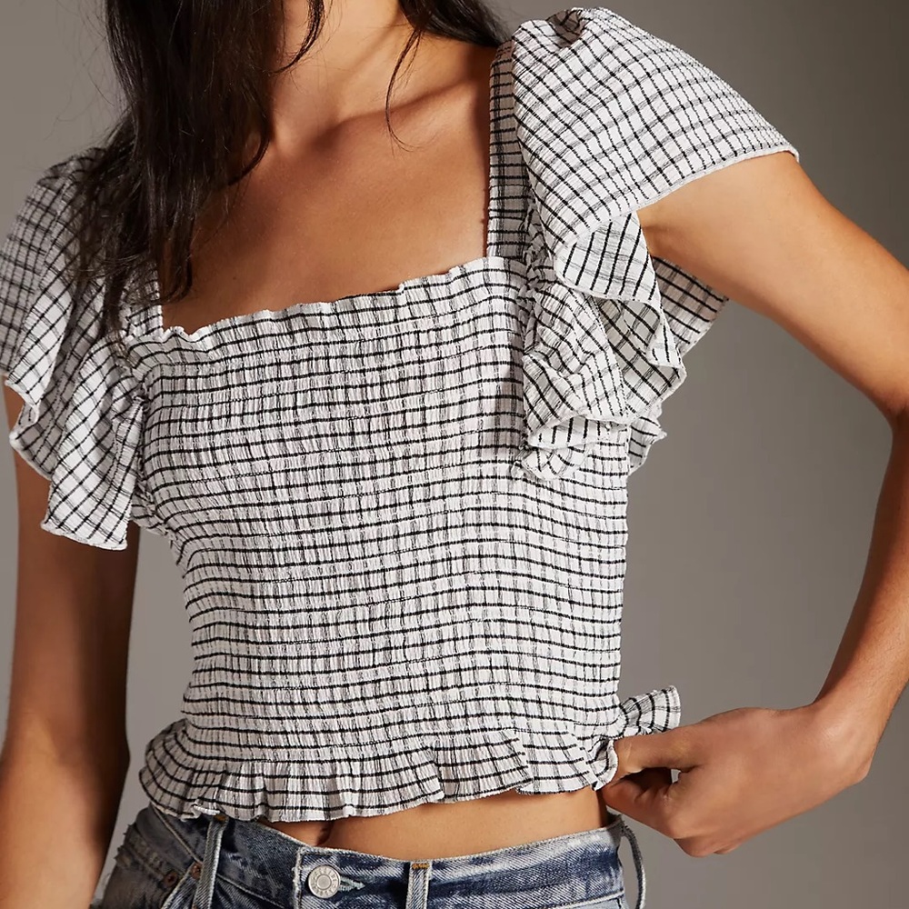 Anthropologie Black and White Checkered Top
